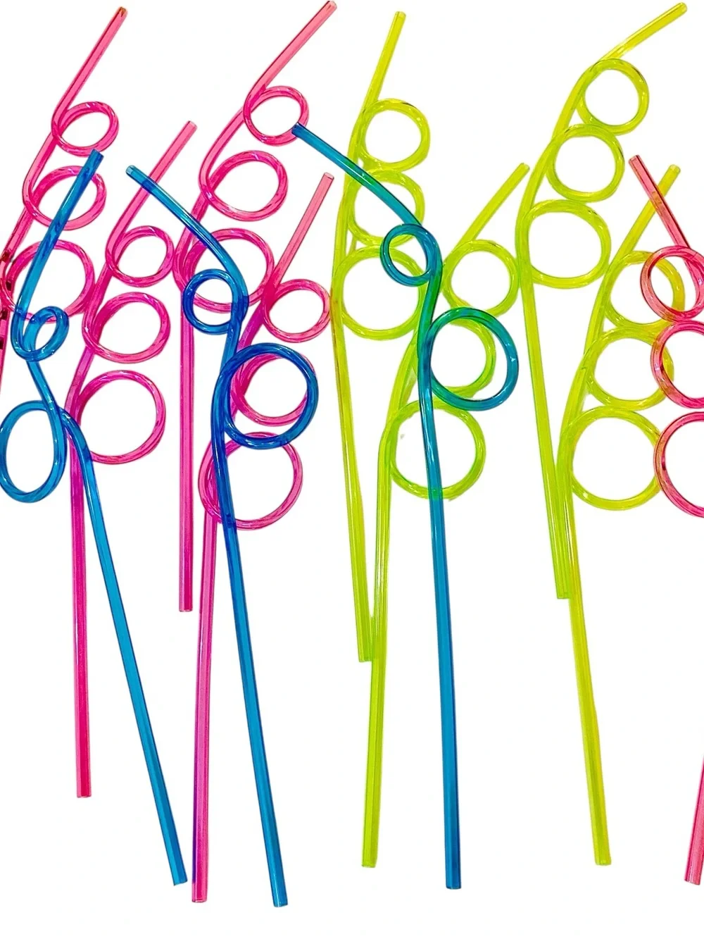 Assorted Bright Spiral Party Straws - Pink, Blue, Yellow, Orange, Green
